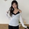 簡約格調 絨布蕾絲邊上衣