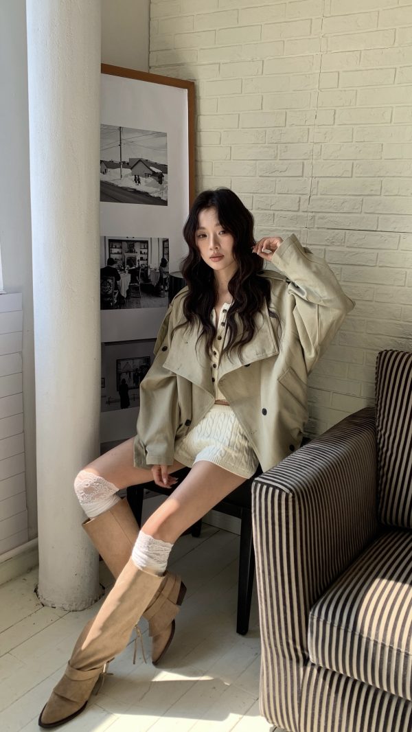 韓女必備 排扣風衣外套