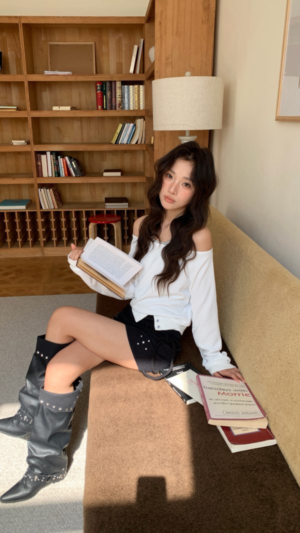 冷淡美學 斜肩大學t（真兩件式