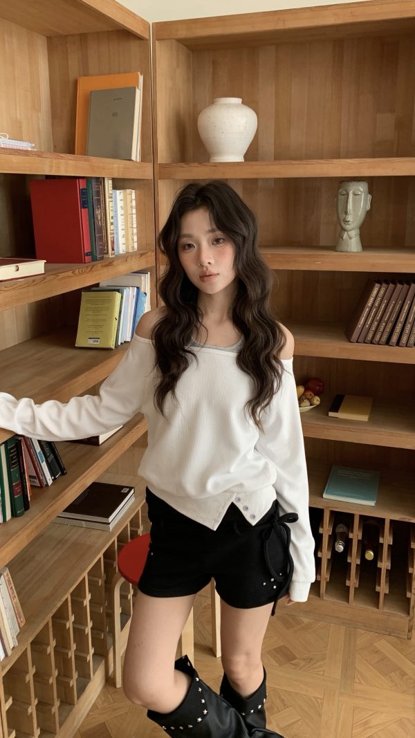 冷淡美學 斜肩大學t（真兩件式