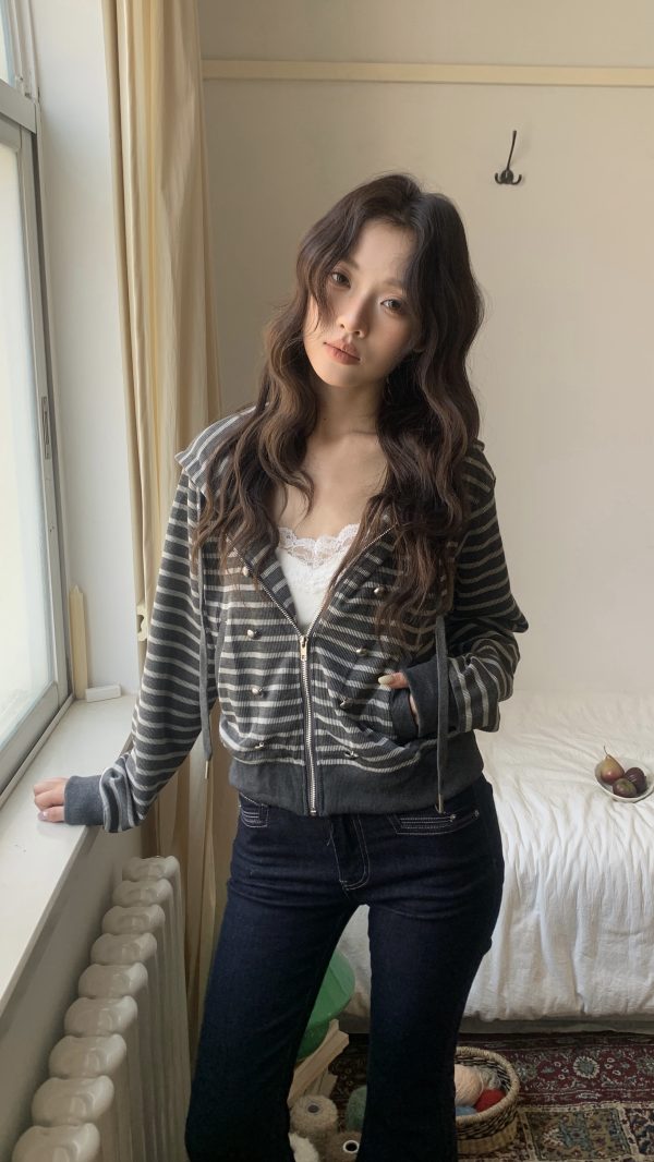 甜酷本色 條紋連帽外套