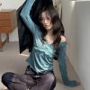 簡約格調 絨布蕾絲邊上衣