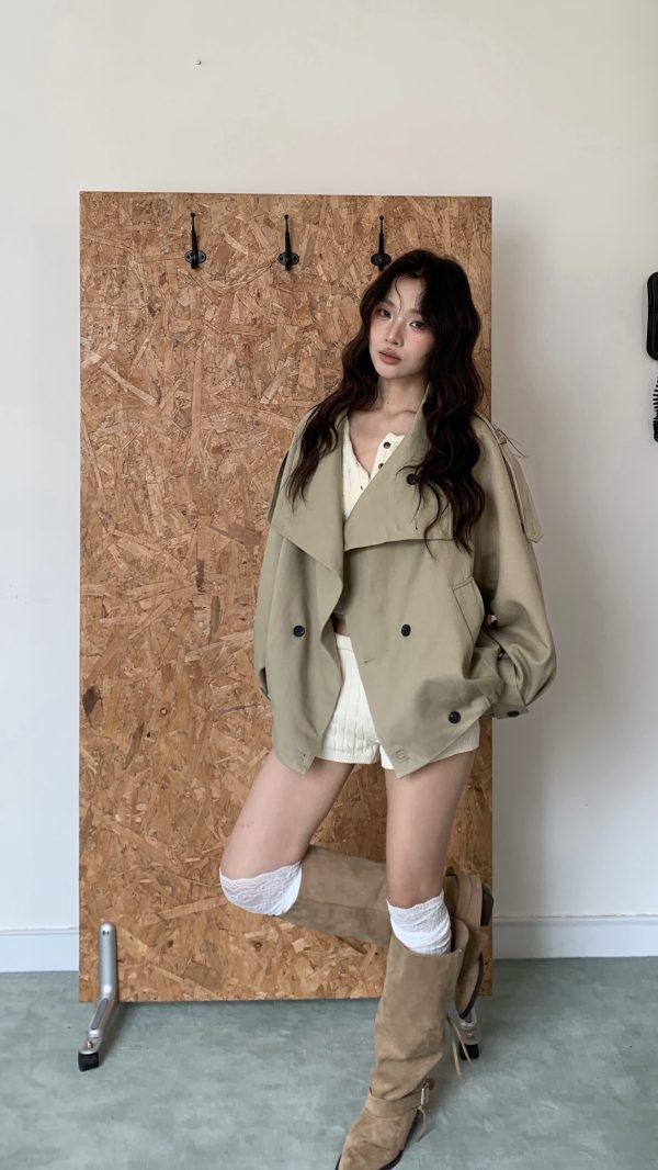 韓女必備 排扣風衣外套