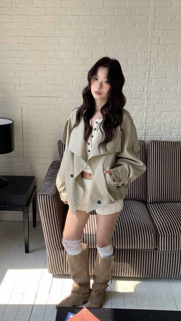 韓女必備 排扣風衣外套
