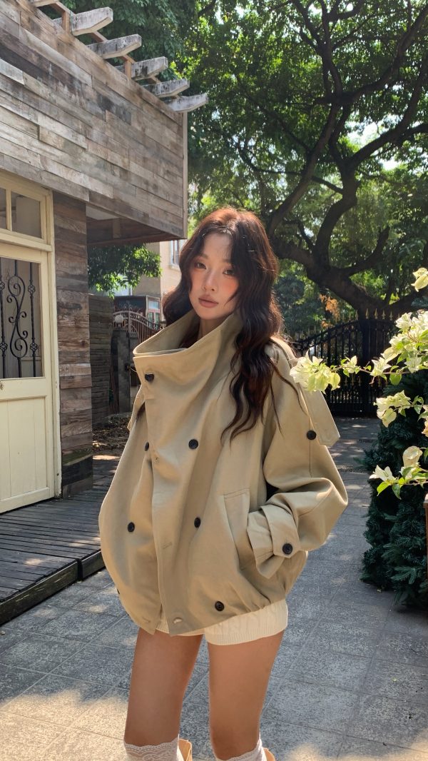 韓女必備 排扣風衣外套
