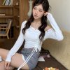都會冷感 銀孔抽繩上衣(有胸墊