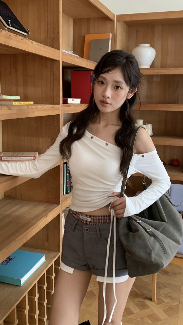 都會冷感 銀孔抽繩上衣(有胸墊