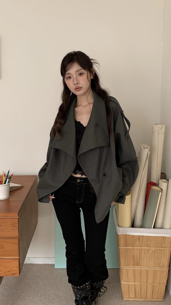 韓女必備 排扣風衣外套