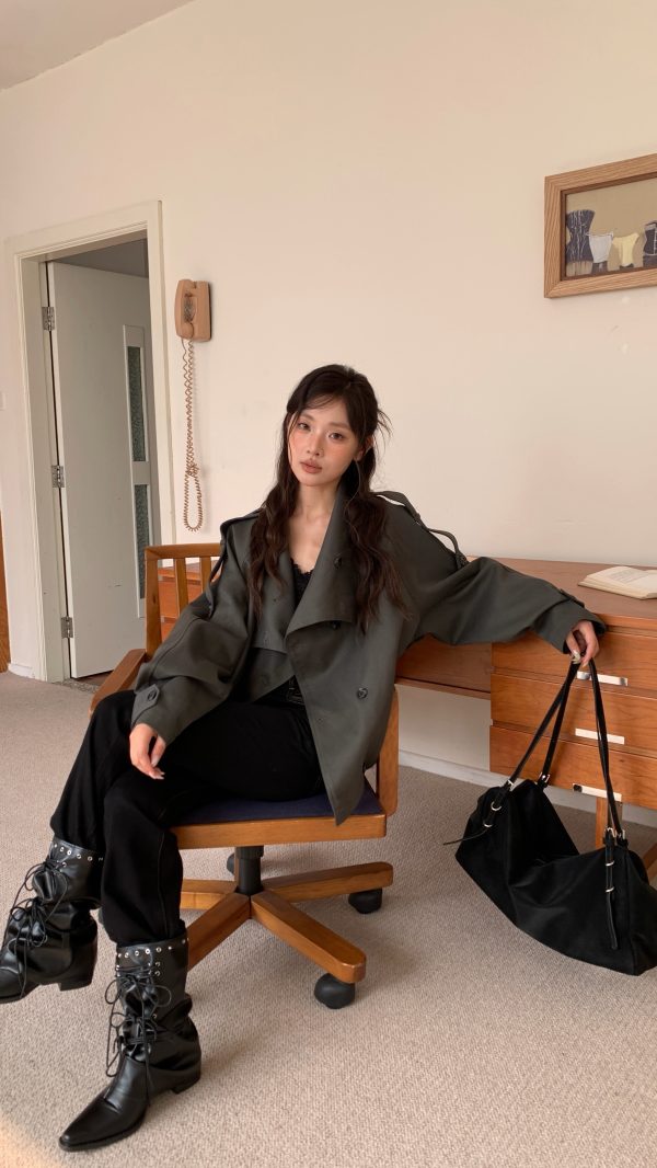 韓女必備 排扣風衣外套