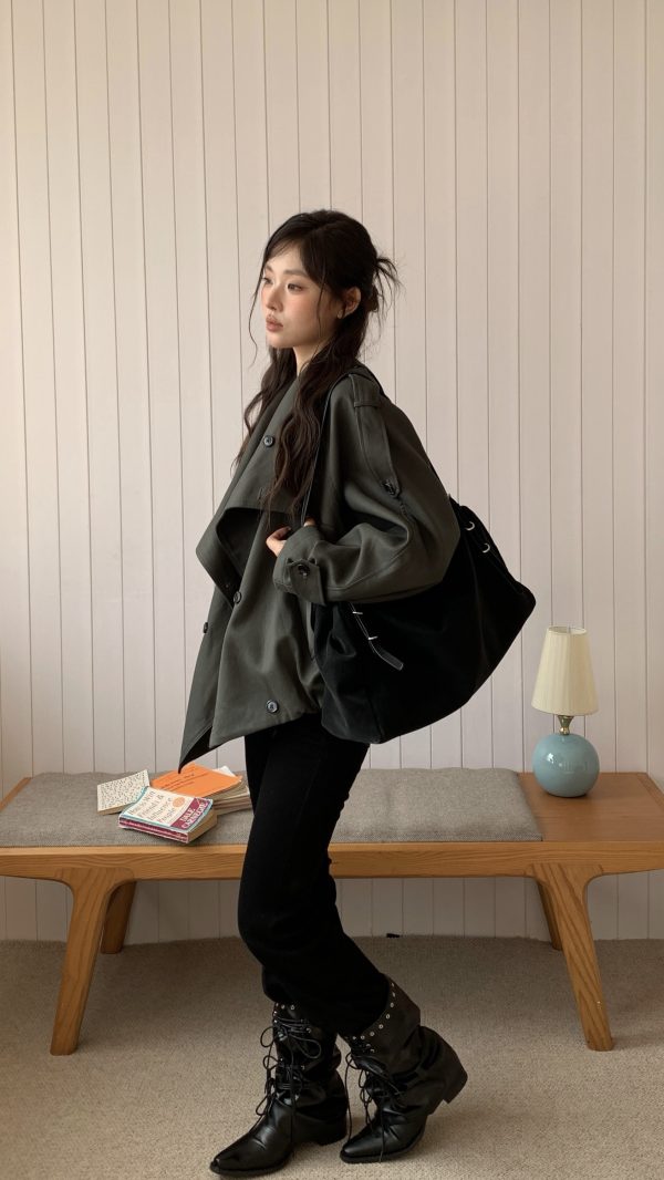 韓女必備 排扣風衣外套