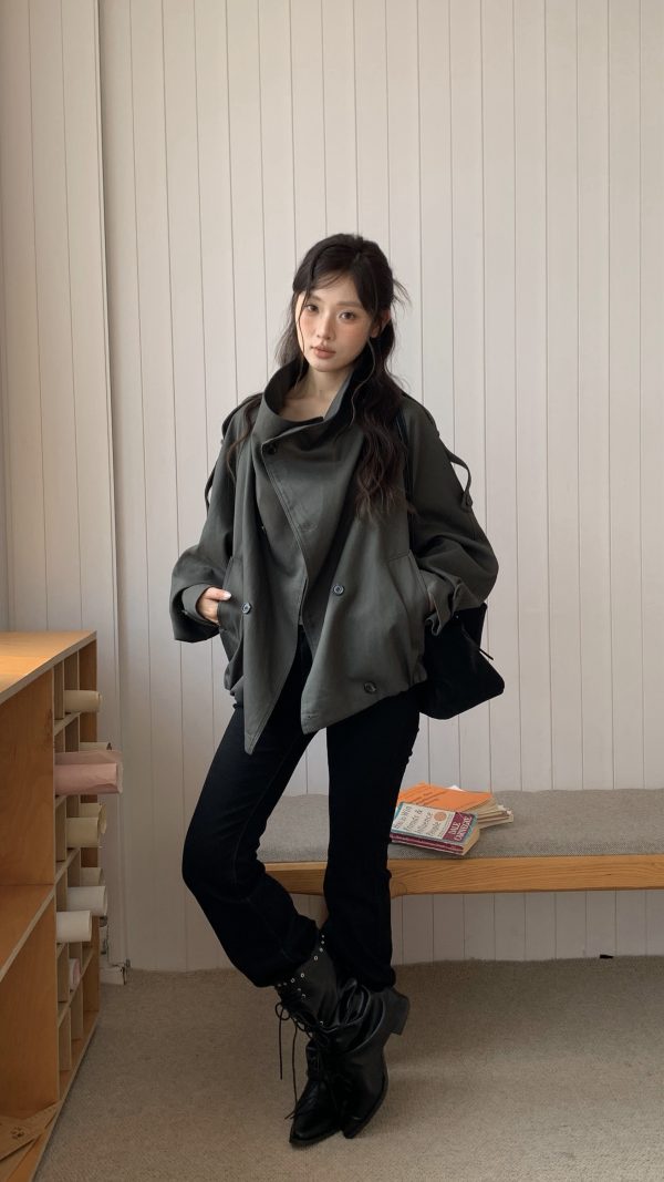 韓女必備 排扣風衣外套
