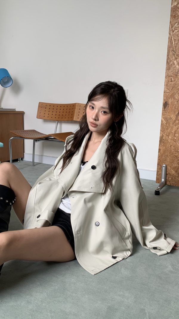 韓女必備 排扣風衣外套