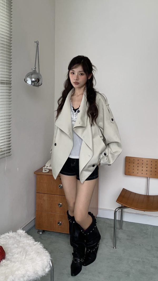 韓女必備 排扣風衣外套