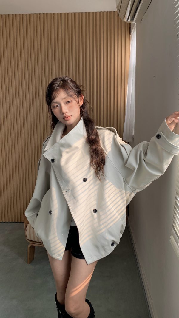 韓女必備 排扣風衣外套